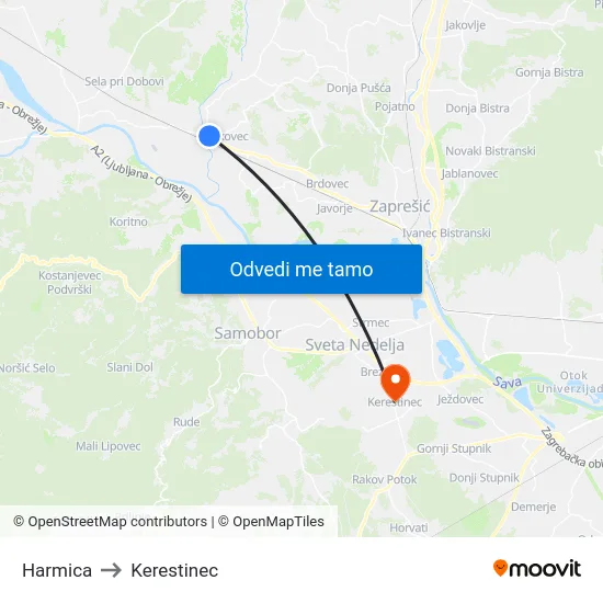 Harmica to Kerestinec map