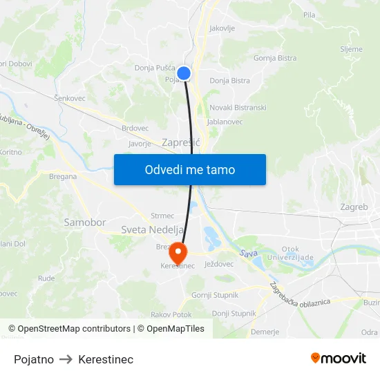 Pojatno to Kerestinec map