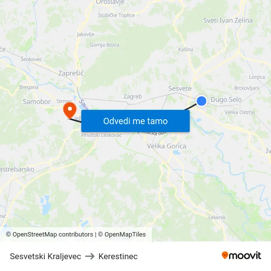 Sesvetski Kraljevec to Kerestinec map