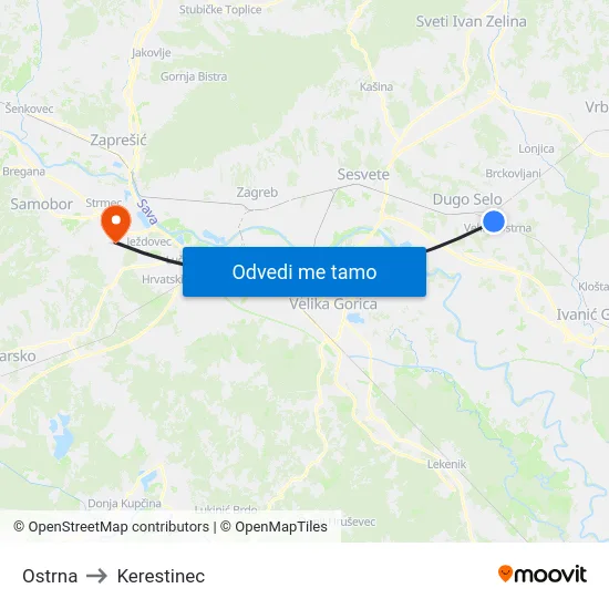 Ostrna to Kerestinec map