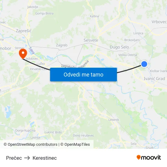 Prečec to Kerestinec map