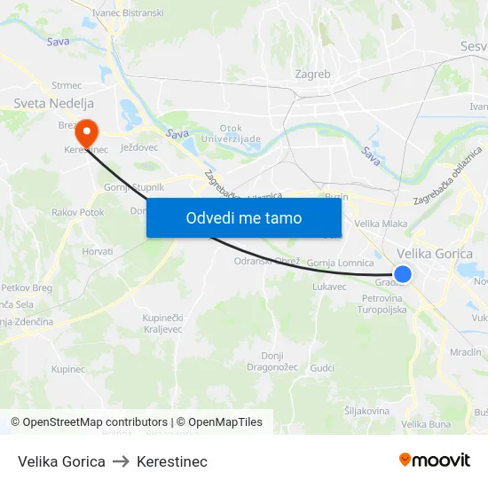 Velika Gorica to Kerestinec map