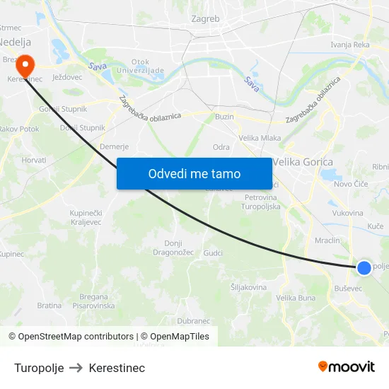 Turopolje to Kerestinec map