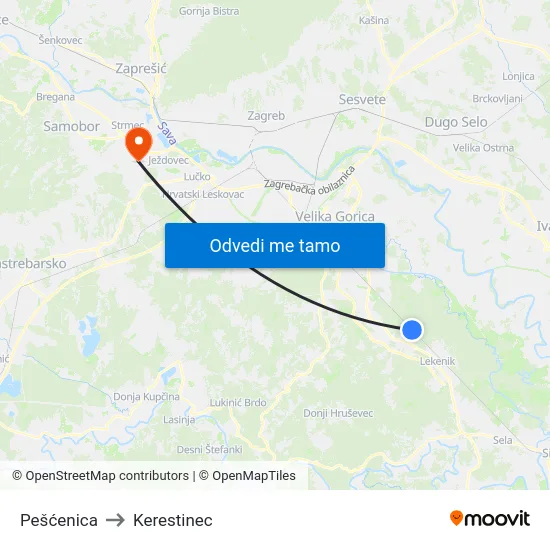 Pešćenica to Kerestinec map