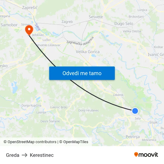 Greda to Kerestinec map