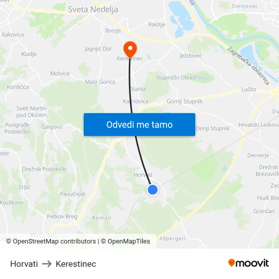 Horvati to Kerestinec map