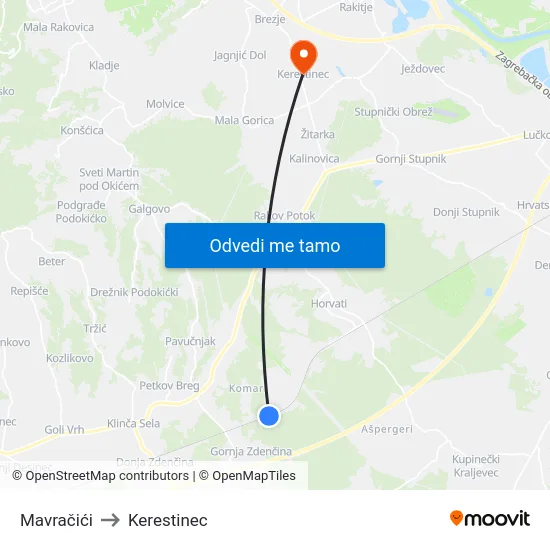 Mavračići to Kerestinec map