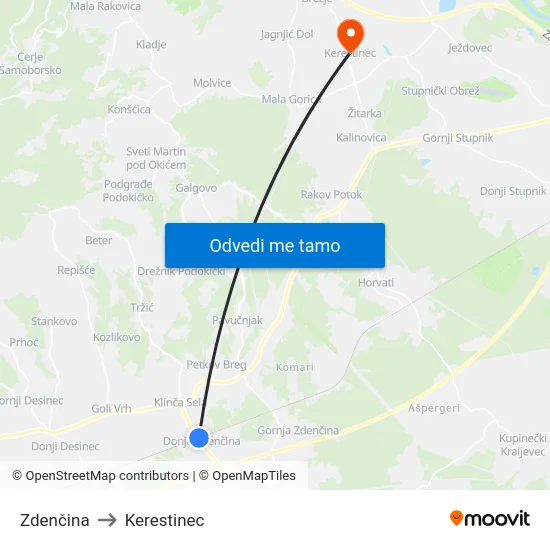 Zdenčina to Kerestinec map