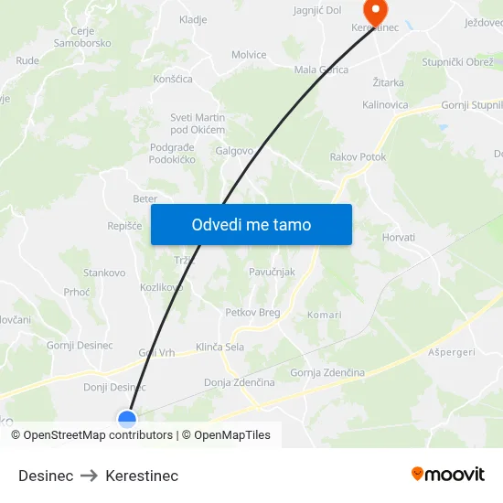 Desinec to Kerestinec map