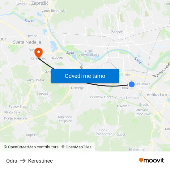 Odra to Kerestinec map