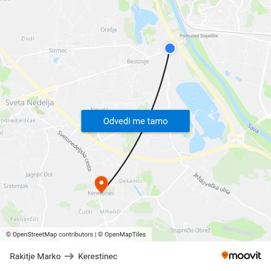 Rakitje Marko to Kerestinec map