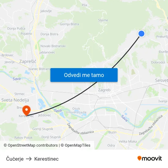 Čučerje to Kerestinec map