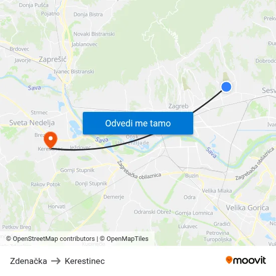 Zdenačka to Kerestinec map