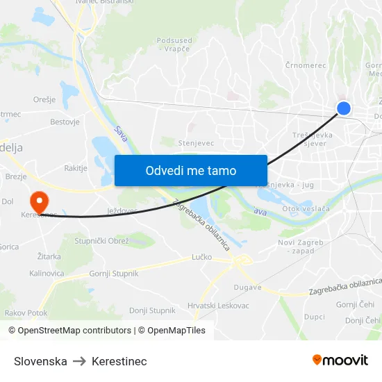 Slovenska to Kerestinec map