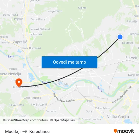 Mudifaji to Kerestinec map