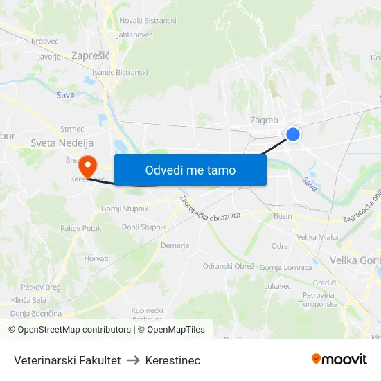 Veterinarski Fakultet to Kerestinec map