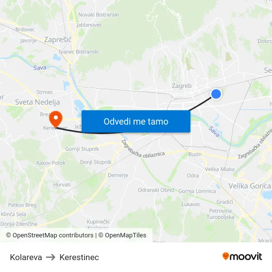Kolareva to Kerestinec map