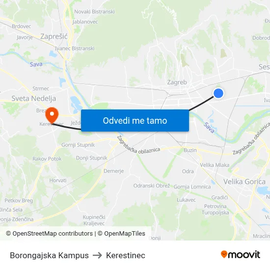 Borongajska Kampus to Kerestinec map
