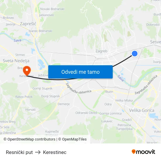 Resnički put to Kerestinec map