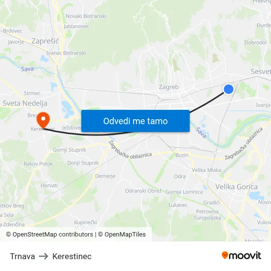 Trnava to Kerestinec map
