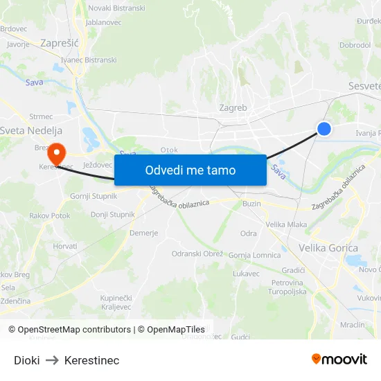 Dioki to Kerestinec map