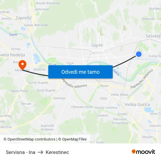 Servisna - Ina to Kerestinec map