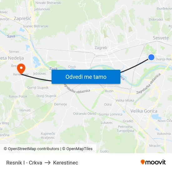 Resnik I - Crkva to Kerestinec map