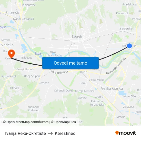 Ivanja Reka-Okretište to Kerestinec map