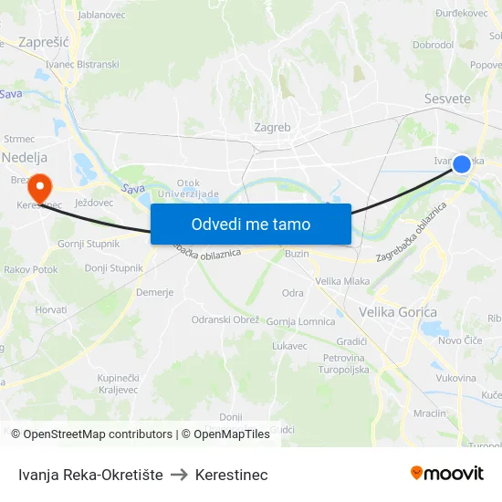 Ivanja Reka-Okretište to Kerestinec map
