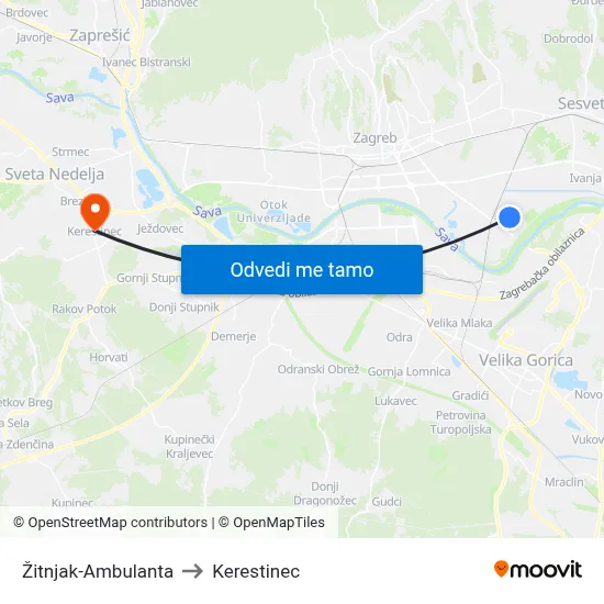Žitnjak-Ambulanta to Kerestinec map
