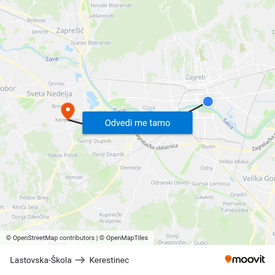 Lastovska-Škola to Kerestinec map