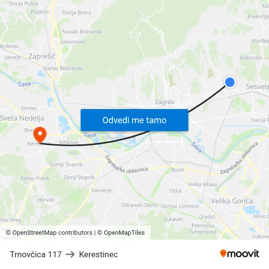 Trnovčica 117 to Kerestinec map