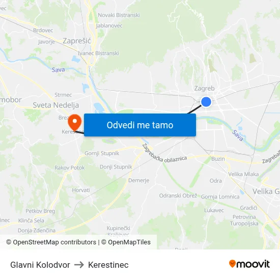 Glavni Kolodvor to Kerestinec map