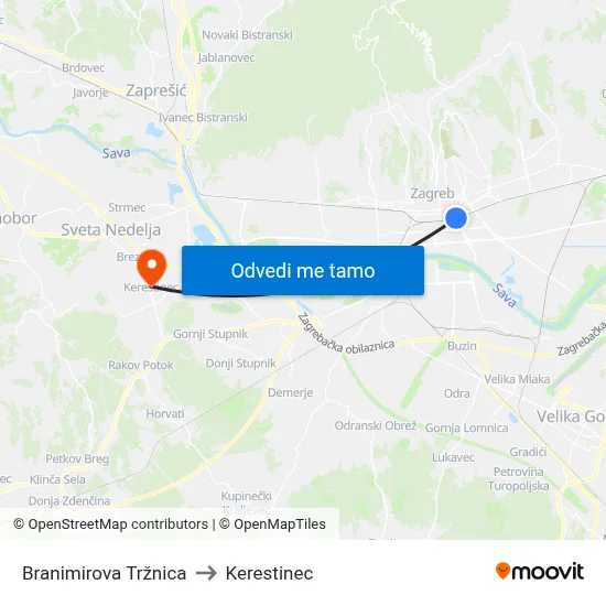Branimirova Tržnica to Kerestinec map