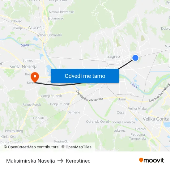 Maksimirska Naselja to Kerestinec map