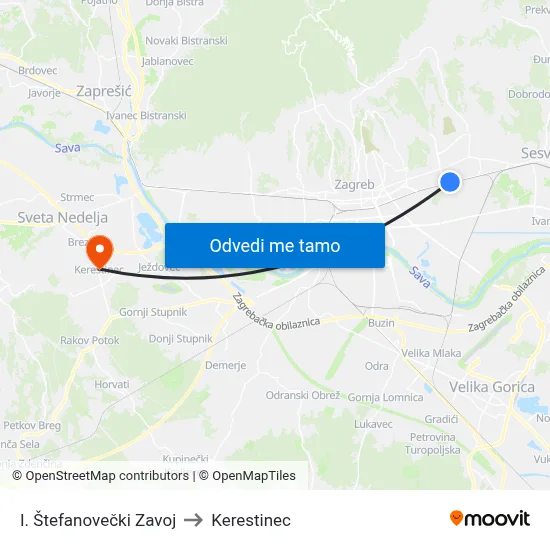 I. Štefanovečki Zavoj to Kerestinec map