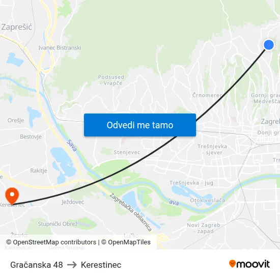 Gračanska 48 to Kerestinec map