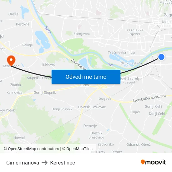 Cimermanova to Kerestinec map