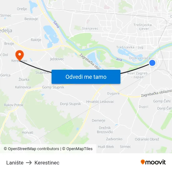 Lanište to Kerestinec map