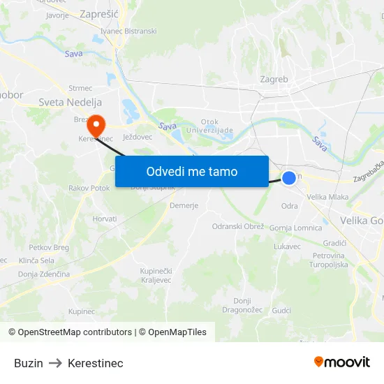 Buzin to Kerestinec map
