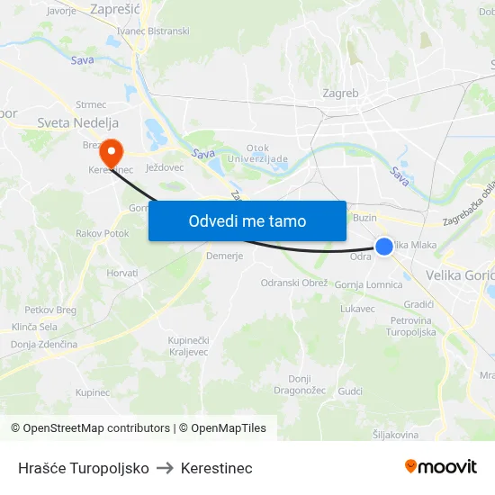 Hrašće Turopoljsko to Kerestinec map