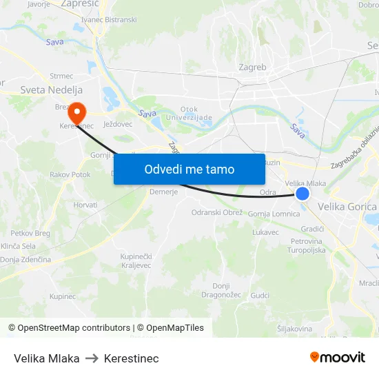 Velika Mlaka to Kerestinec map