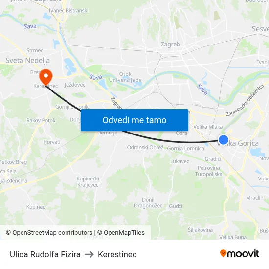 Ulica Rudolfa Fizira to Kerestinec map