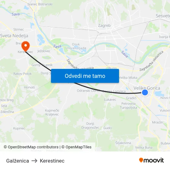 Galženica to Kerestinec map