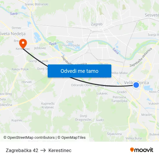 Zagrebačka 42 to Kerestinec map