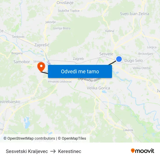 Sesvetski Kraljevec to Kerestinec map