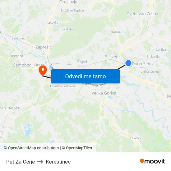 Put Za Cerje to Kerestinec map