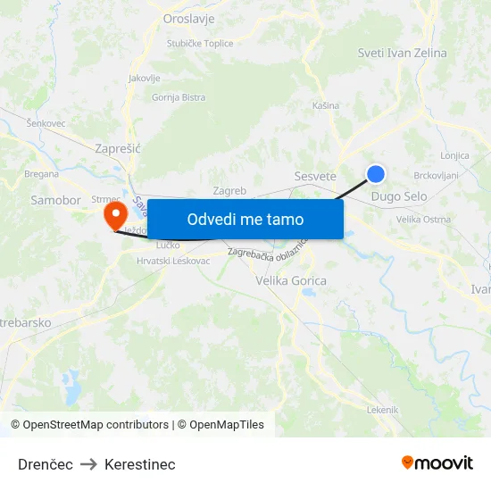 Drenčec to Kerestinec map