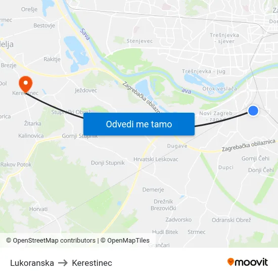 Lukoranska to Kerestinec map