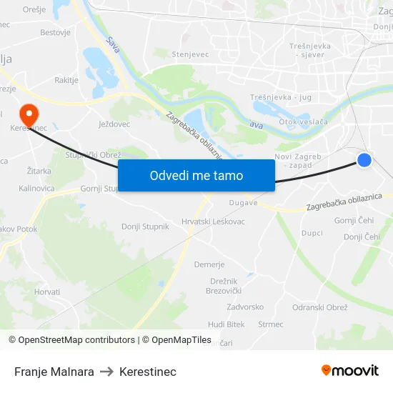 Franje Malnara to Kerestinec map